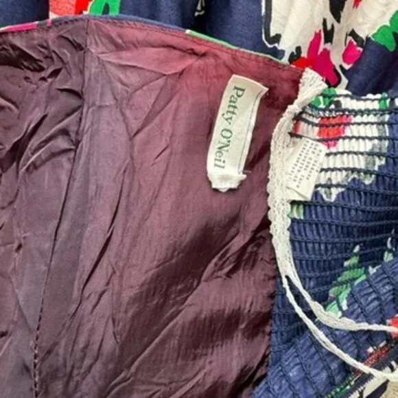 Patty O'Neil Floral Strapless Navy Blue Dress Kentucky Derby Prom 80s Vtg 6 - Picture 7 of 11